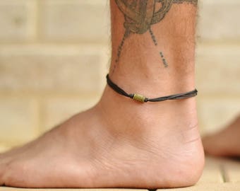 Anklet for men, men's anklet, bronze tube bead, black cord, anklet for men, gift for him, men's ankle bracelet, ankle bracelet, minimalist