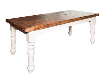 Large (up to 15') Antique Reclaimed  Douglas Fir Farm Table with White Painted Base Dining Table Conference Table