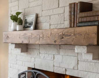 Hand-Hewn Pine Box Beam Mantel: Rustic Floating Shelf, Faux Beam