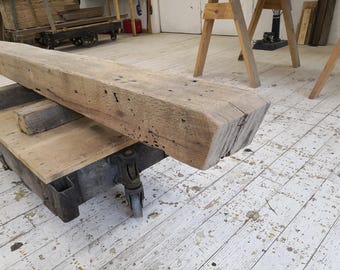 7 3/4"x 6"x 89 1/2"  Reclaimed Oak Mantel, Shelf, Rustic, Farmhouse, Barnbeam (#652)