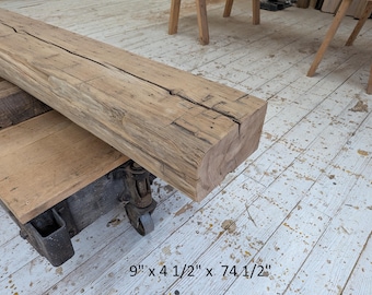 Weathered Antique Timber Mantel | Authentic Reclaimed Wood Shelf | Historic Barn Beam | 74 1/2" (#829)
