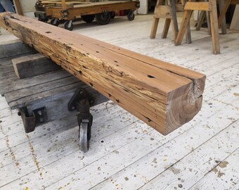 5 3/4" x 5" x 95" Reclaimed Oak Wood Fireplace Mantel, Shelf, Farmhouse, Mantle, Barnbeam (# 401)