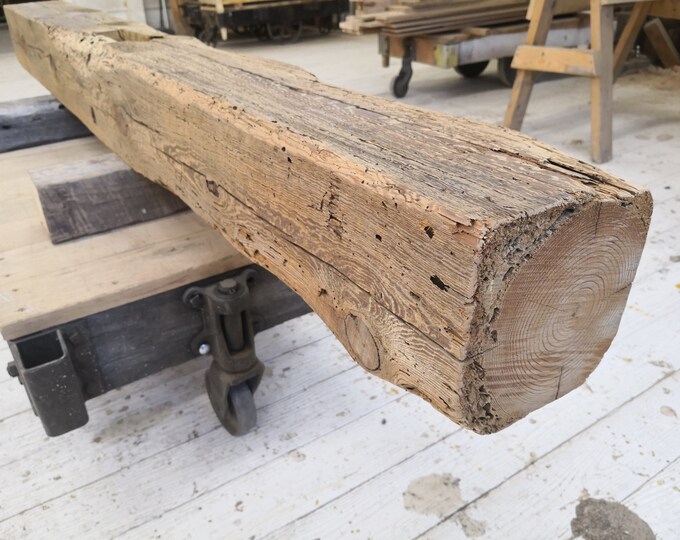 6 3/4x 6 3/4x 80 1/2 Reclaimed Pine Mantel, Shelf, Rustic, Farmhouse