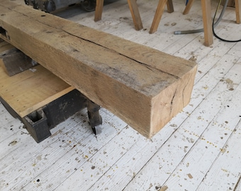 7 3/4" x 5 3/4 " x 91 3/4" Reclaimed  Oak  Wood Fireplace Mantel, Shelf, Farmhouse, Mantle, Barnbeam (#519)