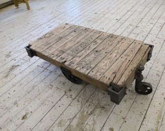 Antique Factory Cart Coffee Table Decoration Lineberry Vintage Railroad Original