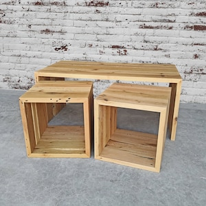 Rustic Modern Reclaimed Oak Cube Chairs and Table Farmhouse Coffee Table