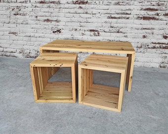 Rustic Modern Reclaimed Oak Cube Chairs and Table Farmhouse Coffee Table