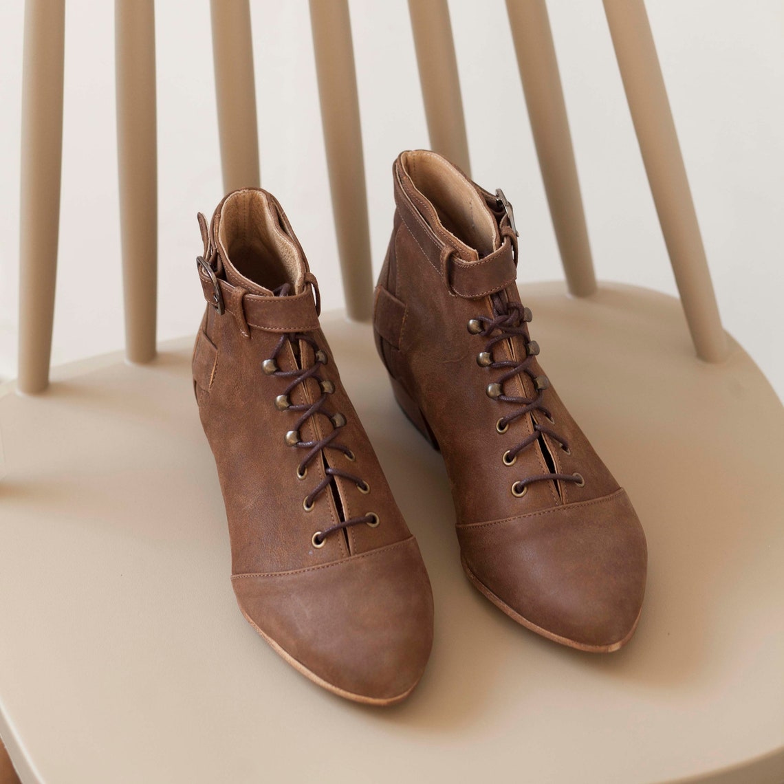 Lace Up Brown Leather Ankle boots Zoey // Free Shipping Etsy