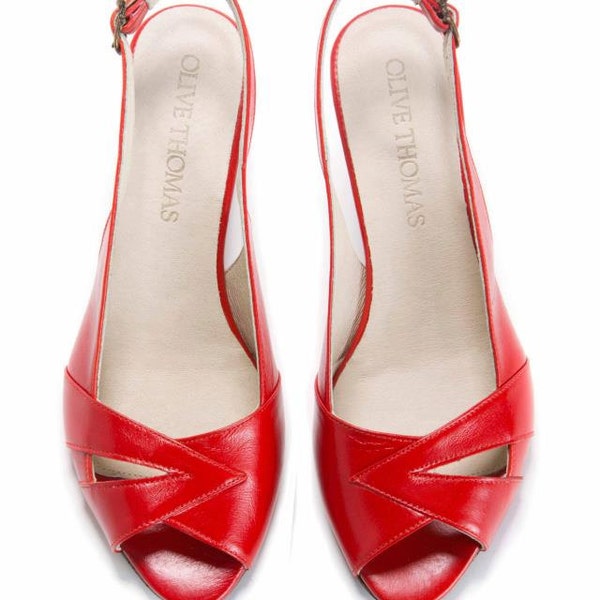 SALE 35% Discount Womans Red Peep Toe Mid-Heel Sandal // US sizes 4.5-12