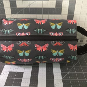 Butterfly / moth print! Zippered box bag/dop kit style bag for knitting, spinning, toiletries, packing, etc.