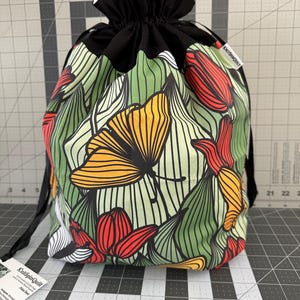 Large scale butterfly and tulip print — XL / Sweater Size Drawstring Knitting/Crocheting Project Bag