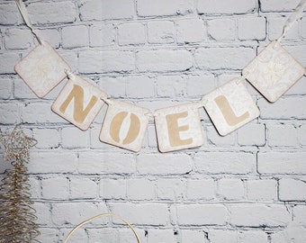 Christmas Noel decoration, chipboard banner, holiday garland, snowflakes, fireplace mantel decoration, photo prop XM-006