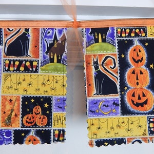 Halloween Decoration Banner, Black Cats, Pumpkins, Jack O'Lanterns, Fabric Bunting Garland, Holiday Mantel Swag, Photo Prop image 4