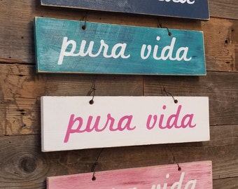 Pura Vida Cursive Wood Sign – Hand Painted Rustic Wall Art – Boho Coastal Decor by Official Pura Vida Display & Brandy Melville Sign Maker