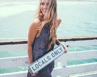 Locals Only Wood Sign – Surf Beach Rustic Wall Art – Custom Hand Painted Decor by Official Brandy Melville Sign Maker