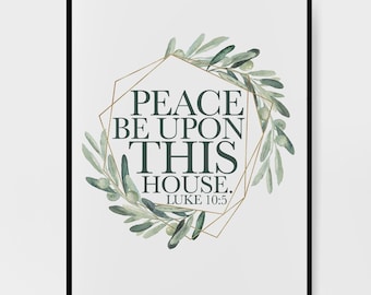 Impresión "La paz sea con esta casa" – Lucas 10:5, Hojas verdes (Descarga digital)