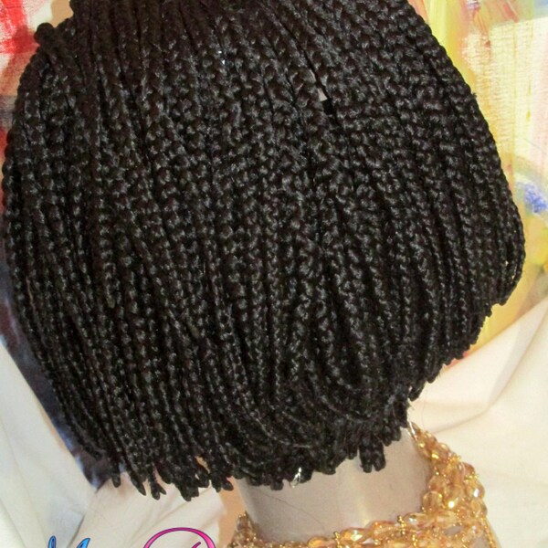 Fully Hand  Braided Lace front Wig small Box Braids Color #1 jet black with baby hair Absolutely Gorgeous short 8" BOXIE
