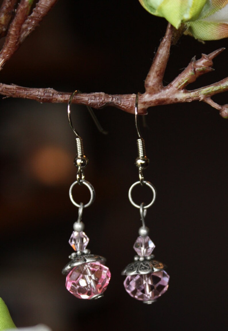 Pink glass earrings image 1