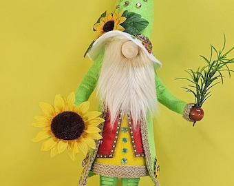 Handmade Sunflower Gnome with Sunflower Spring Garden Decor
