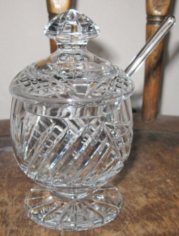 Items similar to Vintage Cut Glass Lead Crystal Lidded Condiment Jar w