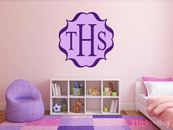 Personalized Initial Monogram Decorative Fancy Frame Name Decal 7 Girls Nursery Room Vinyl Wall Decal Graphics Bedroom Home Decor