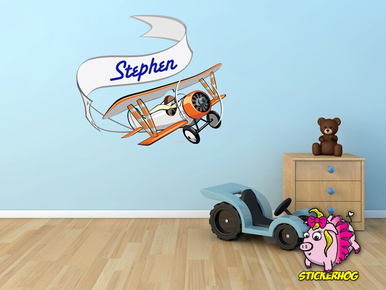 Biplane Monogram Name Airplane Vinyl Wall Decal Graphics 22" X 19 ...