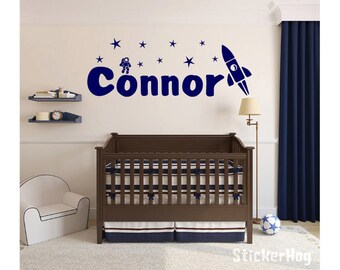 Rocket and Astronaut Name Monogram Wall Decal #4 Boys Kids Wall Decal Vinyl Sticker Home Bedroom Wall Decor