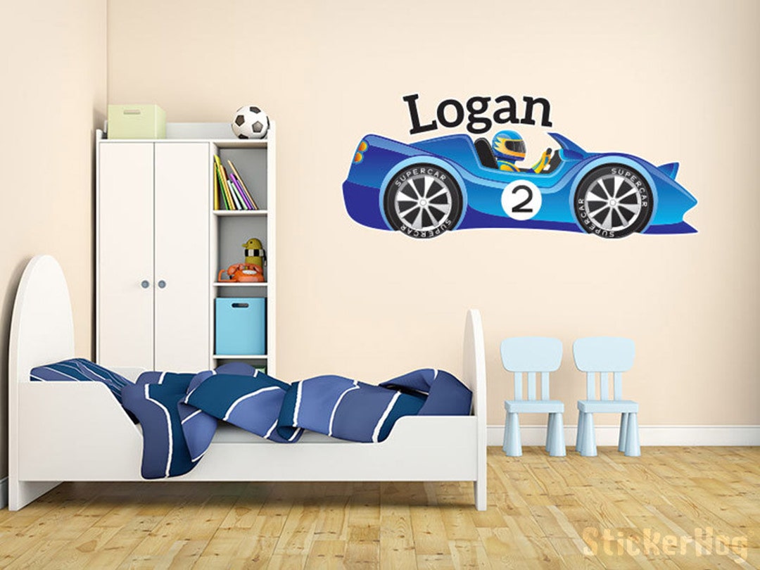 Boys Custom Race Car #2A Name Monogram Decal Nursery Room Vinyl Wall ...