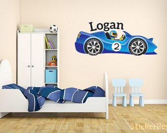 Boys Custom Race Car #2A Name Monogram Decal Nursery Room Vinyl Wall Decal Graphics Boys Baby Bedroom Home Decor