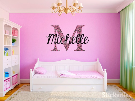 Pink Cheetah Monogram Name Girls Room Vinyl Wall Decal Graphics Bedroom Decor