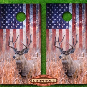 American Flag Deer Cornhole Board Decal Wraps
