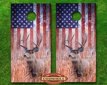 American Flag Deer Cornhole Board Decal Wraps