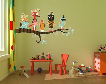 Crazy Birds kids room vinyl wall decal graphics 24"x15"