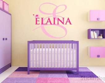 Baby Elephant Monogram Name Girls Nursery Room Vinyl Wall Decal Graphics 22" Tall Bedroom Decor