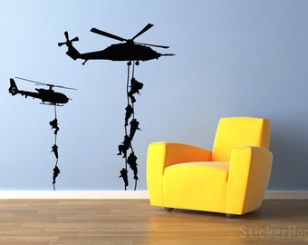 Military Helicopter Troopers Rappelling Wall Decal Vinyl Military Sticker 58x58" Home Decor