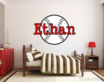 CUSTOM Baseball Name Monogram Nursery Room Vinyl Wall Decal Graphics 32" Tall Boys Girls Kids Bedroom Decor