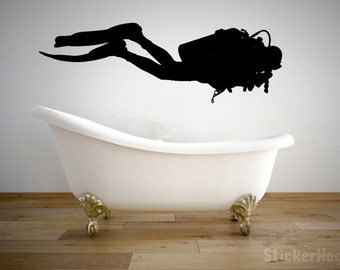 Scuba Diver Under Water Wall Graphic Vinyl Decal #1 Bedroom Wall Bathroom Home Decor