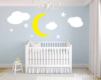Moon stars and clouds kids room vinyl wall decal graphic 20" Tall Home Decor
