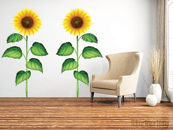 sunflower wall decals 1 graphic vinyl sticker bedroom living | etsy