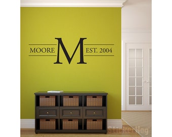 Last Name Family Monogram Wall Vinyl Decal Graphic 35" x 12" Home Decor Family Crest