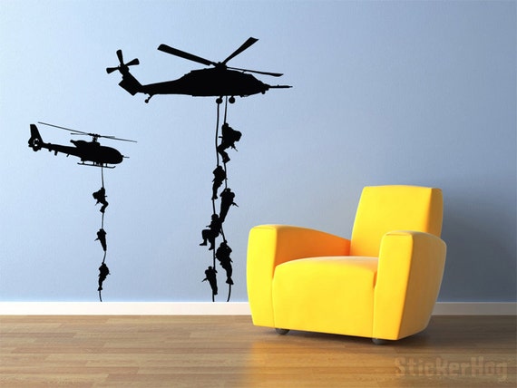 Military Helicopter Troopers Rappelling Wall Decal Vinyl Military