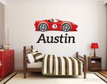 Boys Custom Race Car #3 Name Monogram Decal Nursery Room Vinyl Wall Decal Graphics Boys Baby Bedroom Home Decor