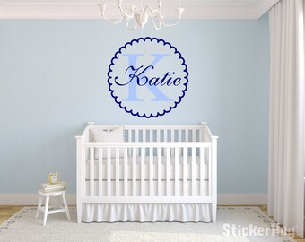 Scalloped Monogram Name Girls Room Vinyl Wall Decal Graphics 29"x29" Bedroom Nursery Decor