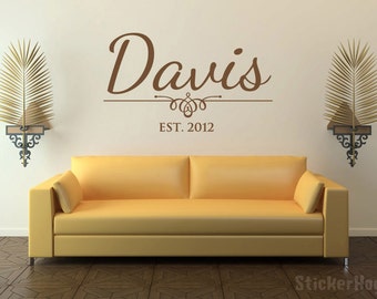 Personalized Family Name Wall Decal Monogram #25 Living and Family Room Vinyl Wall Decal Graphics Bedroom Home Decor