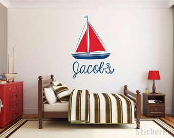 Nautical Sailboat Anchor Monogram Name Wall Decal Vinyl Boys Room Sticker 31"x22" Home Decor