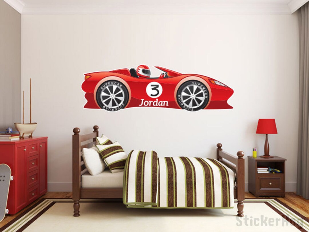 Boys Custom Race Car #3A Name Monogram Decal Nursery Room Vinyl Wall ...