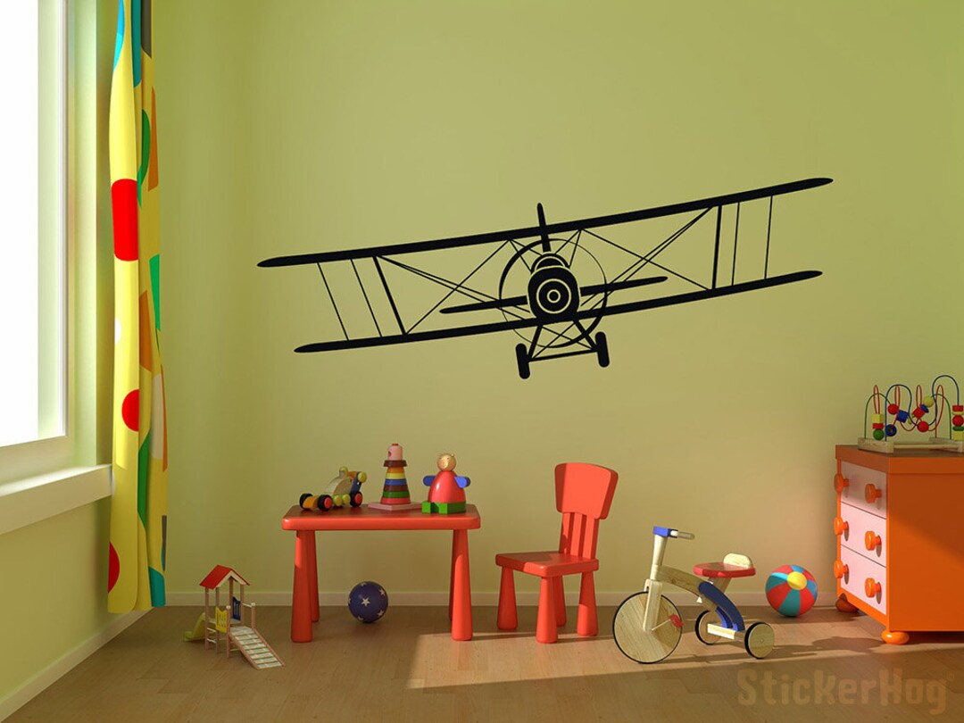 Biplane Vinyl Decal Airplane Wall Decal Graphics Choose Color Children ...