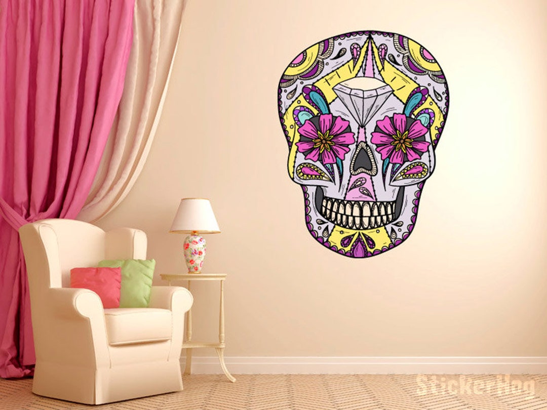 Mexican Sugar Skull Diamond Wall Decal Dia De Los Muertos Art Vinyl