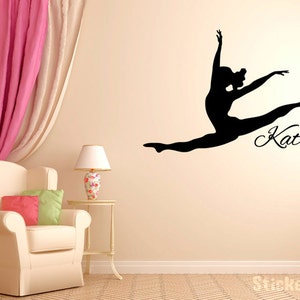 Personalized Leaping Dancer Wall Decal Vinyl Sticker Dance Studio Bedroom Wall Home Decor Sizes from 22" to 50" tall