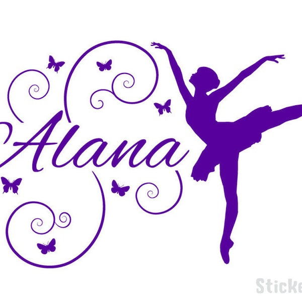 Personalized Ballerina and Butterflies Name Monogram Girls Bedroom Nursery Vinyl Wall Decal Graphics Bedroom Home Decor